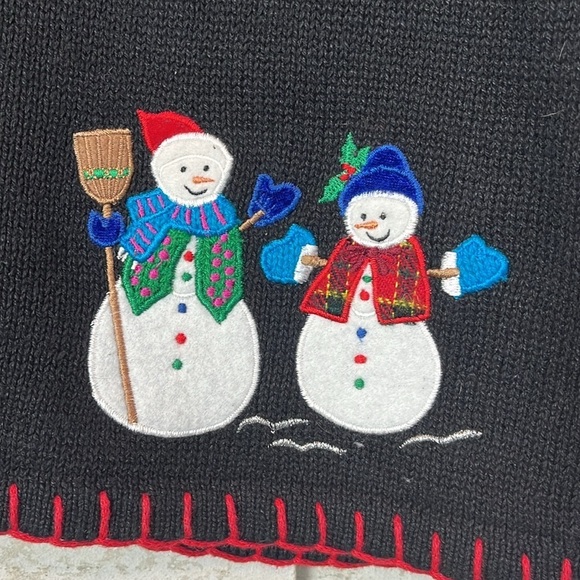 Vintage Christmas Sweater Cardigan Large Holiday Snowman Ice Skates - Picture 13 of 16